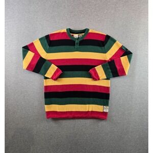 Billabong X Bob Marley Sweater Mens S Multicolor Striped Henley Long Sleeve Knit